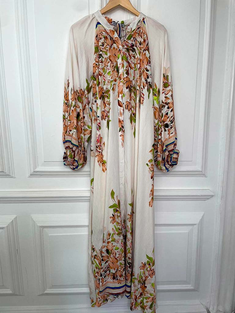 Oversized Floral Maxi Dress - Beige
