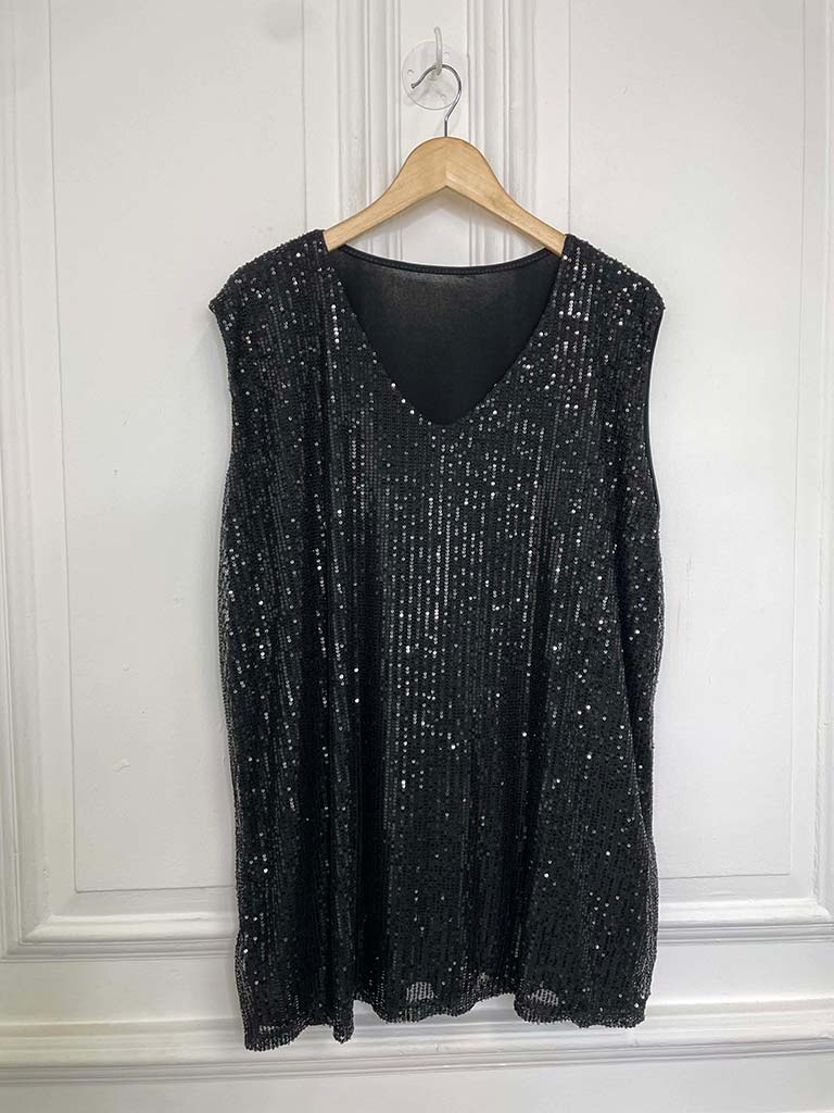 Sequin Sleeveless Top - Black