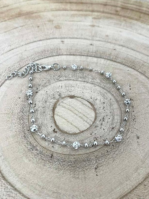 Crystal Ball Anklet - Silver