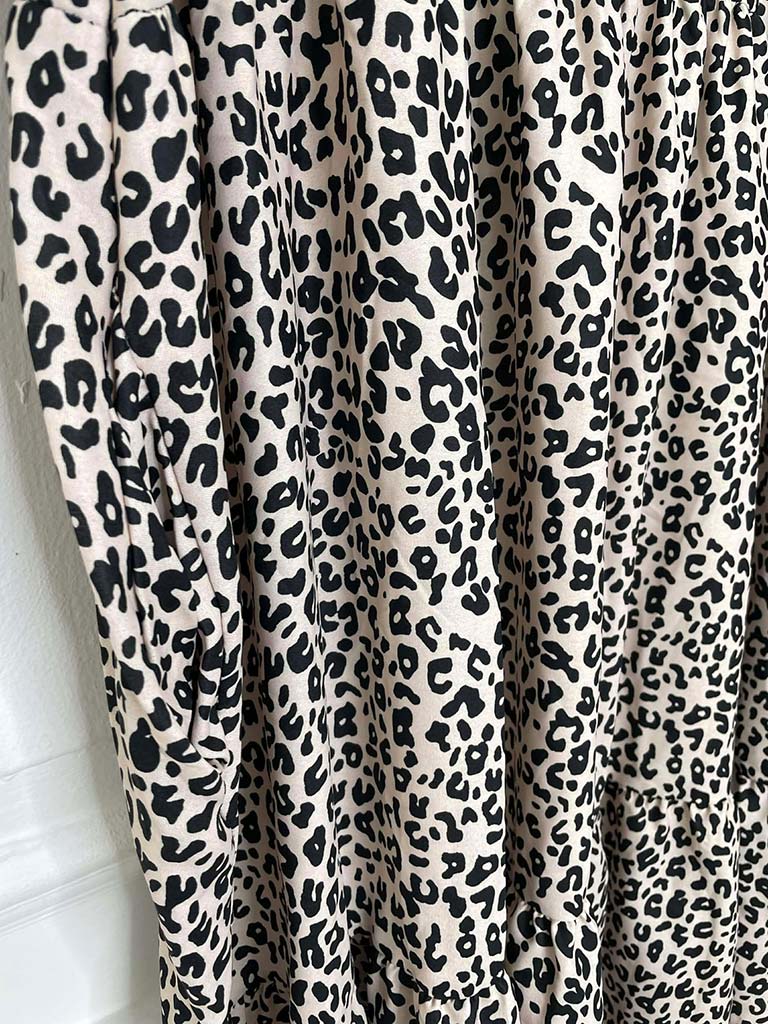 Leopard Print Tiered Smock Dress - Natural