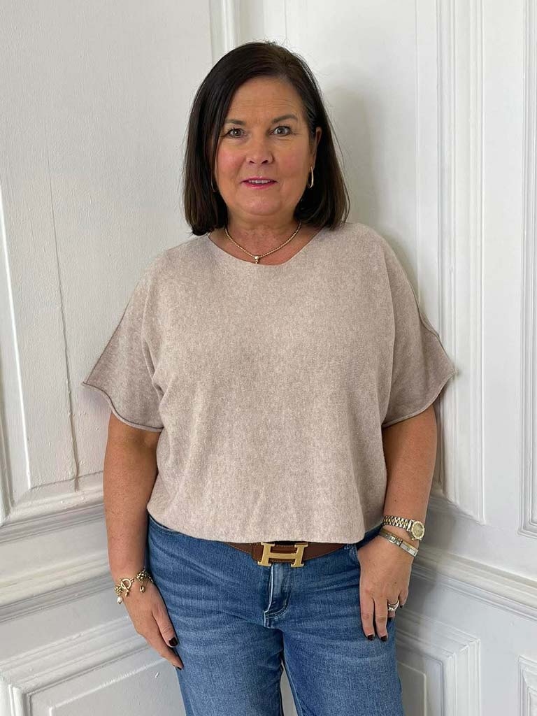 Boxy Drop Shoulder Knit - Biscuit