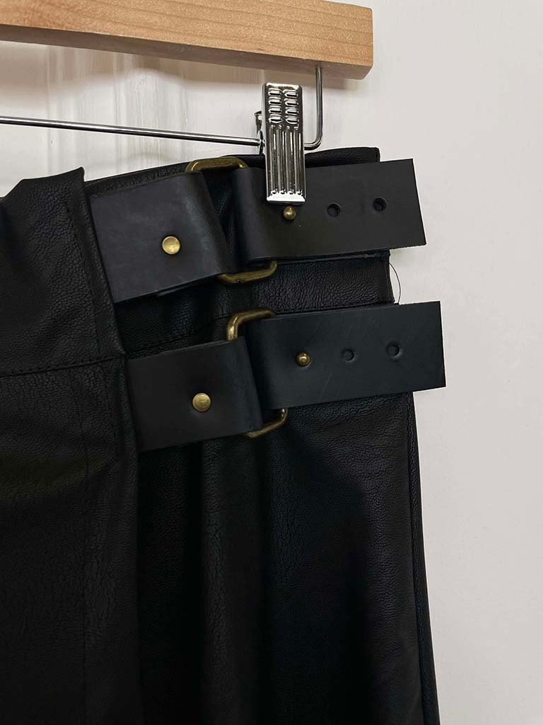Faux Leather Buckle Skirt - Black
