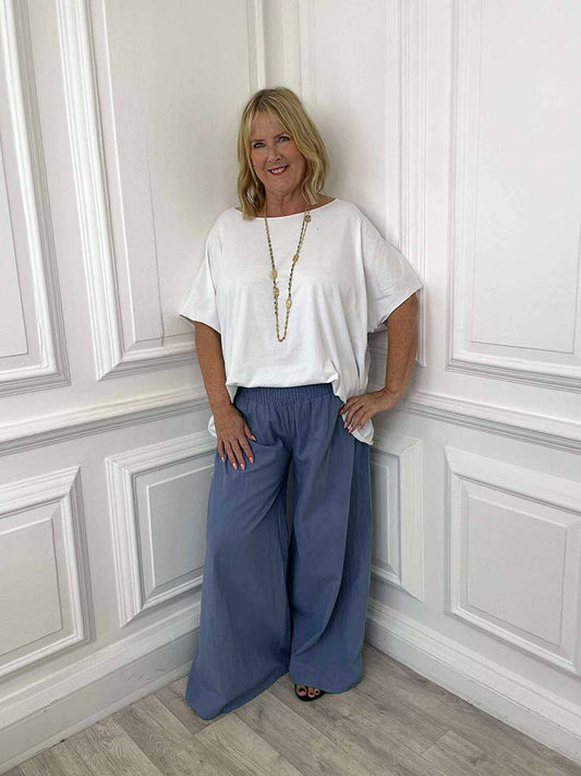 Linen & Cotton Palazzos - Denim