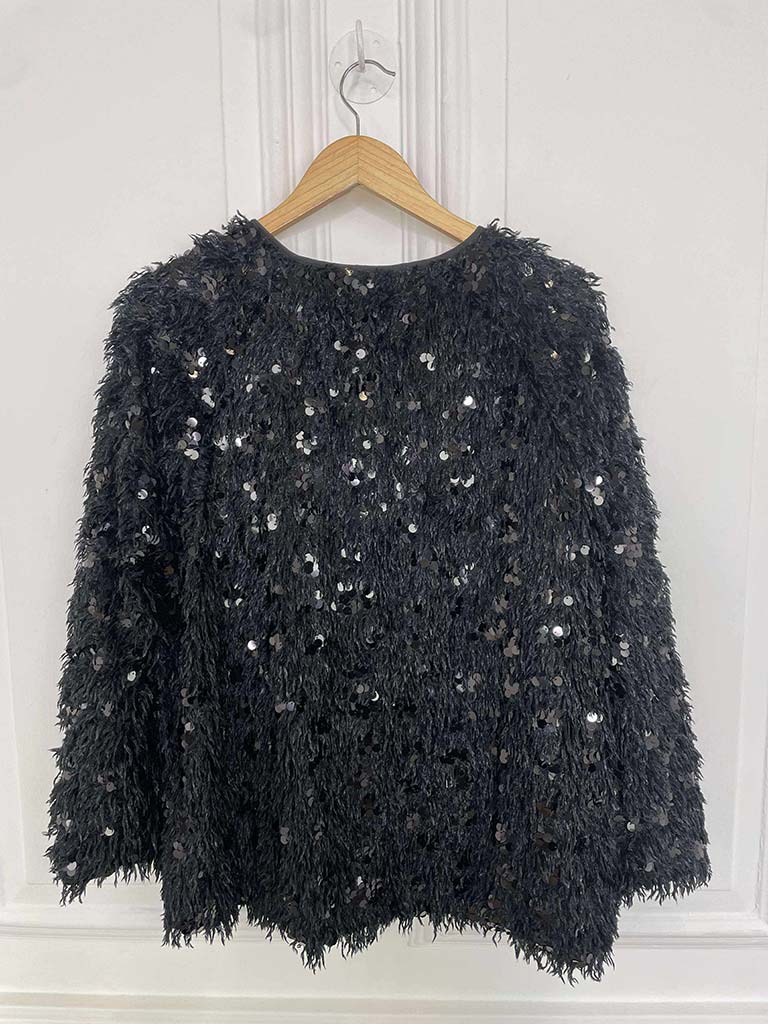 Faux Feather Sequin Jacket - Black