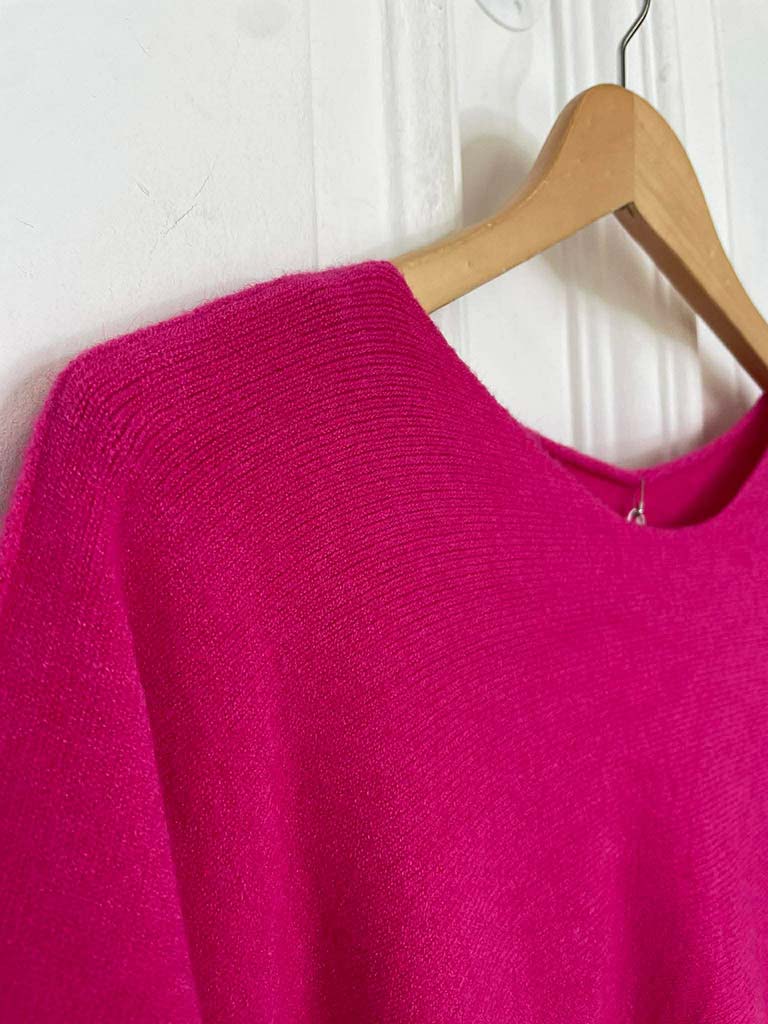 Boxy Drop Shoulder Knit - Hot Pink