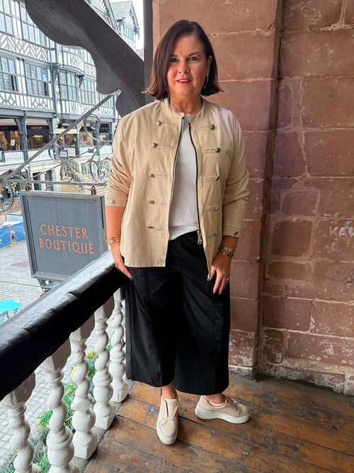 Military Cotton Blend Jacket - Oat
