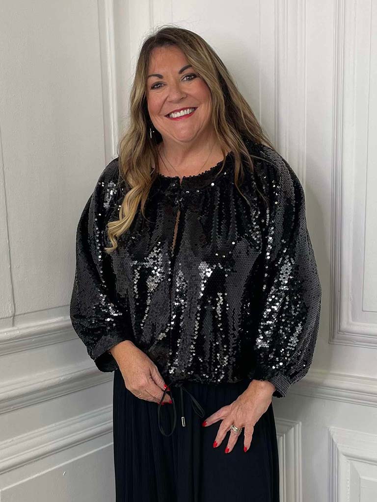 Malissa J Sequin Bomber Jacket - Black