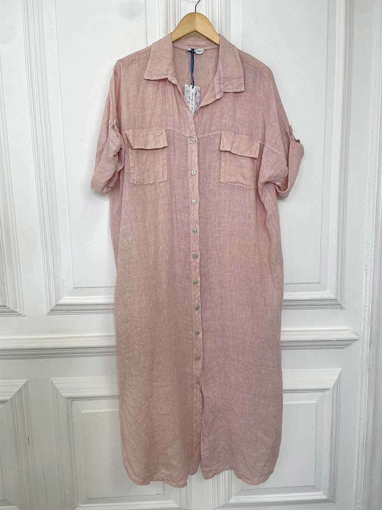 Linen Pocket Shirt Dress - Petal