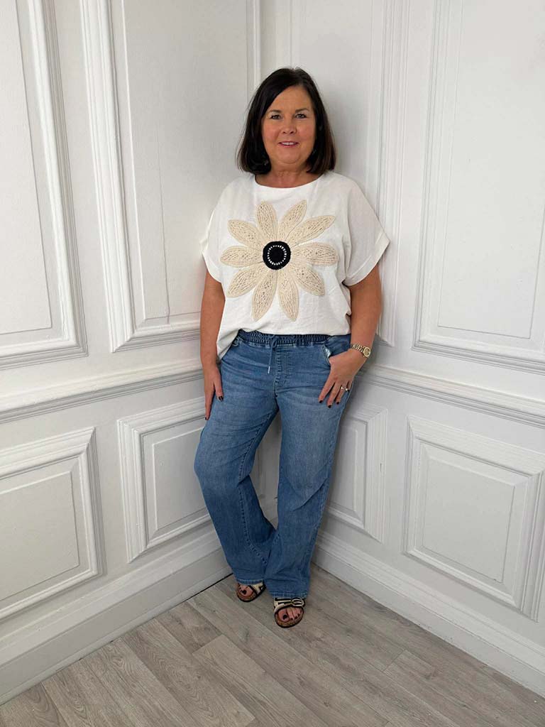 Wide Leg Jogger Jeans - Mid Blue