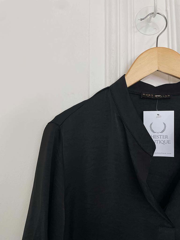 Silk Feel Mandarin Blouse - Black