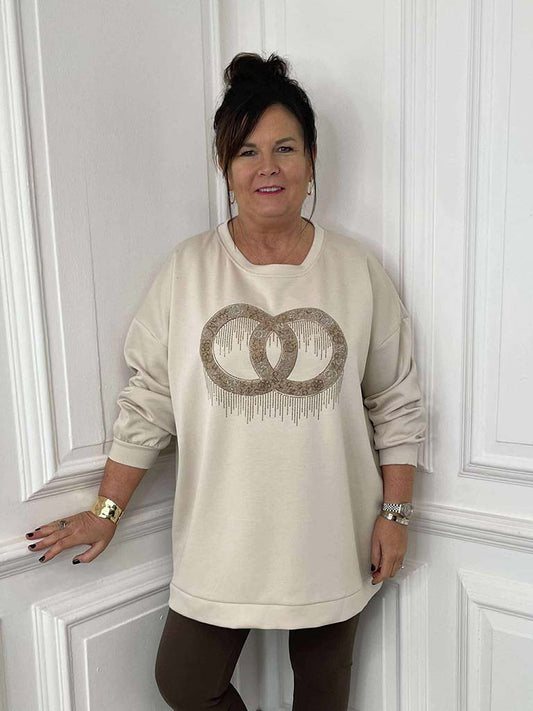 Link Embellished Sweatshirt - Stone