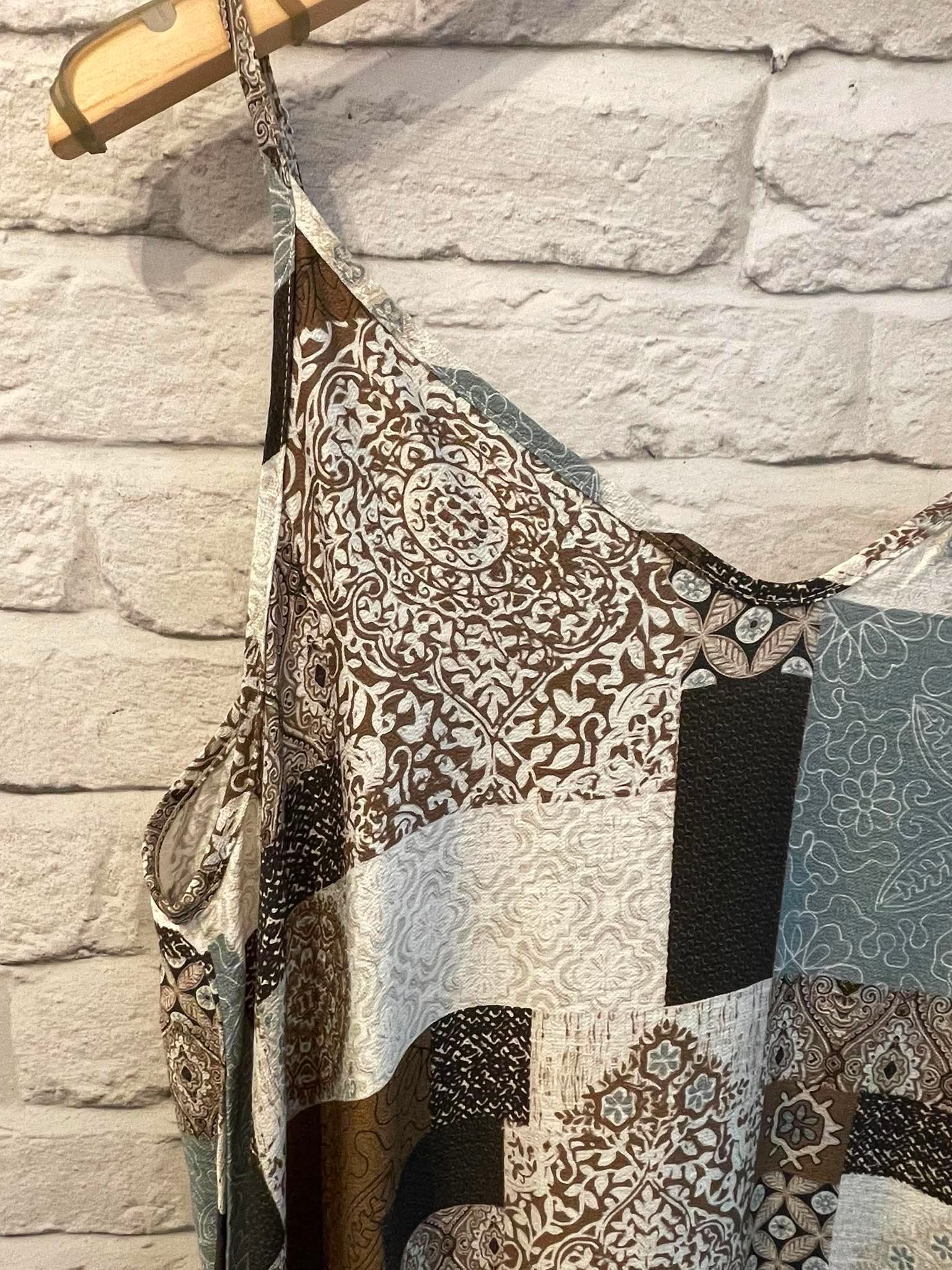 Tile Print Maxi Dress - Chocolate & Smoky Blue