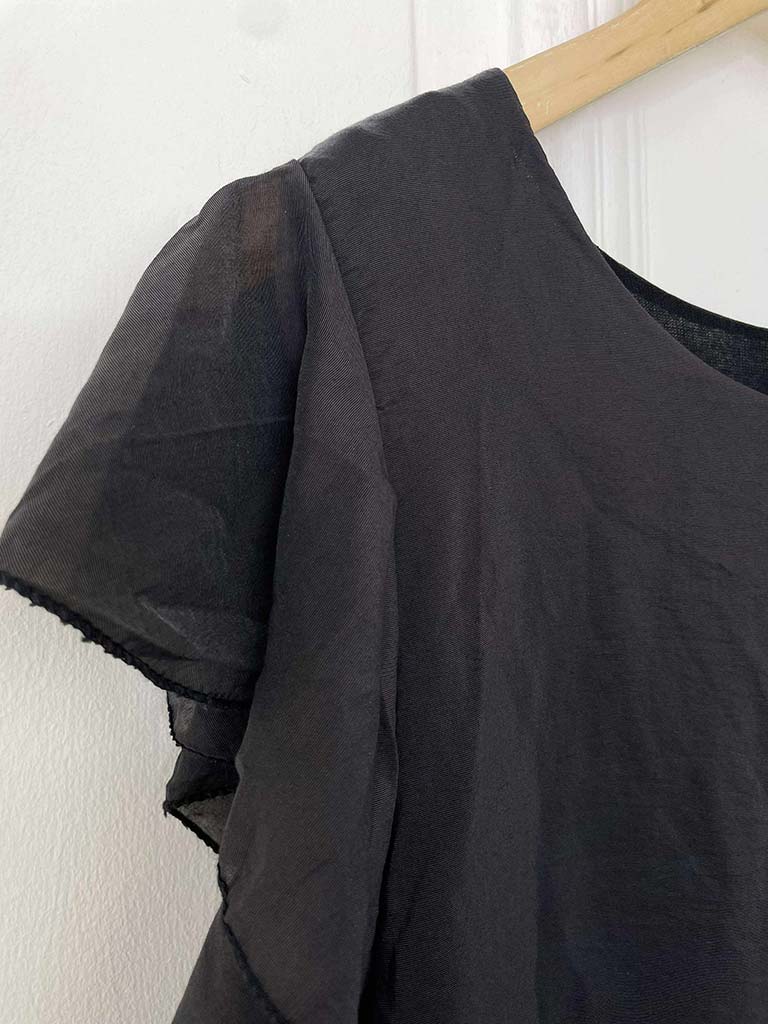 Frill Sleeve Top - Charcoal