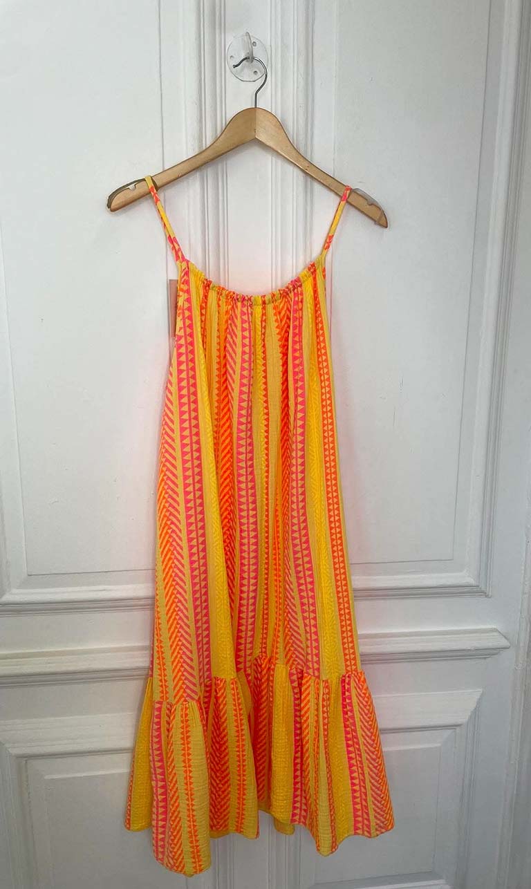 Aztec Peplum Hem Dress - Yellow Mix