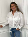 White diamante drawstring hem shirt with relaxed fit, perfect for womens fashion and everyday wear in a modern outfit. - Malissa J Diamanté Drawstring Hem Shirt - White