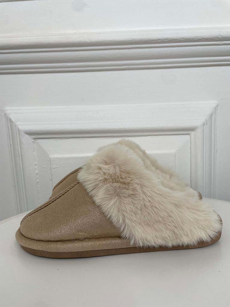 Faux Fur Trim Mule Slippers