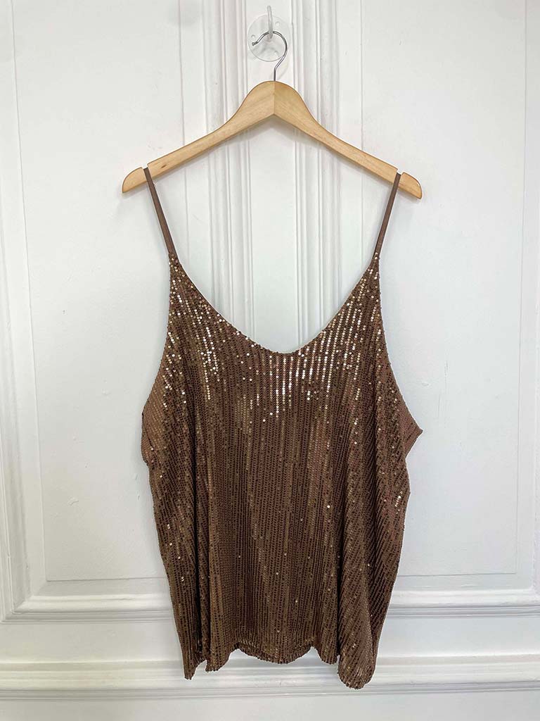 V-Neck Sequin Vest - Cinnamon