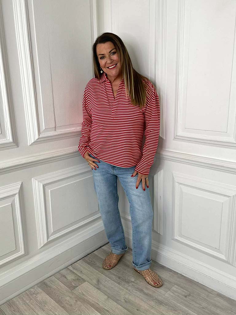 Stripe Collared Top - Red & White
