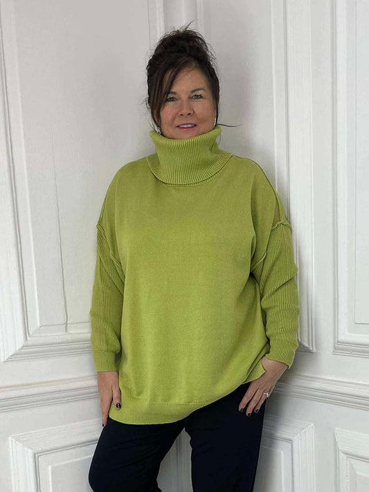 Malissa J Exposed Seam Polo Knit - Lime