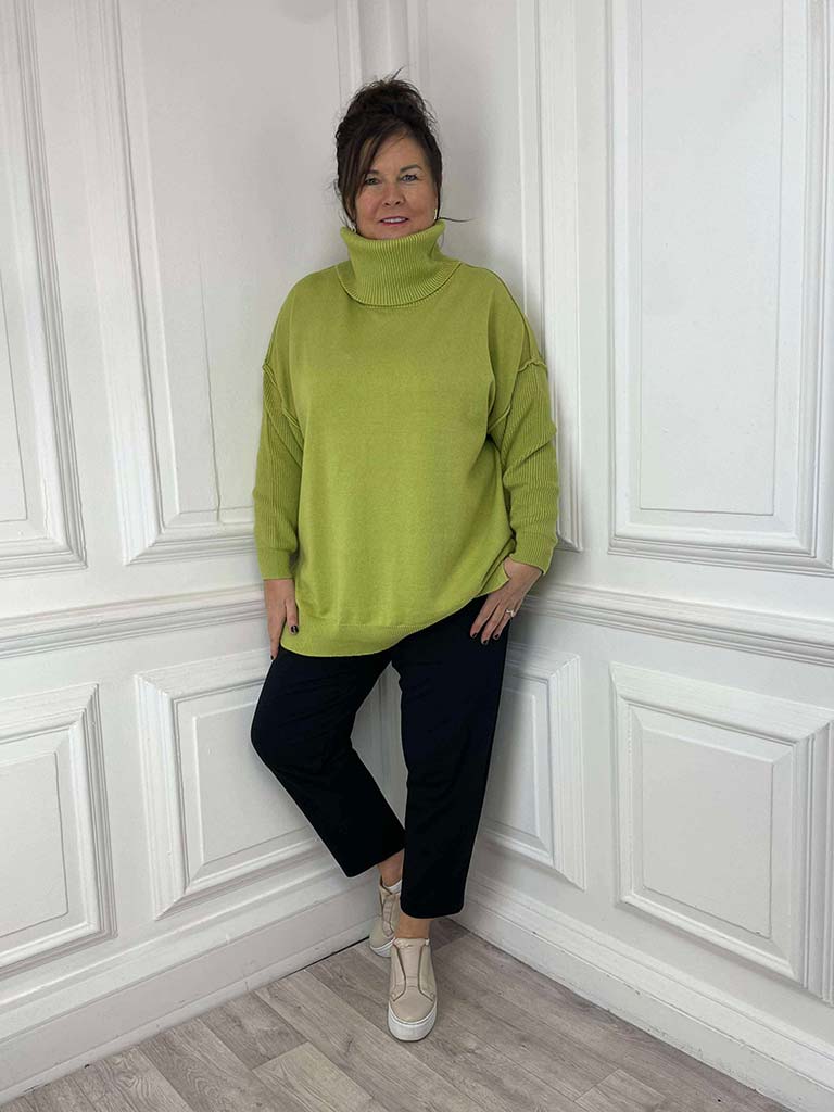 Malissa J Exposed Seam Polo Knit - Lime