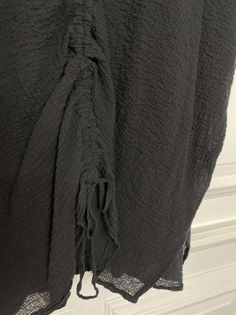 Seersucker Drawstring Top - Black