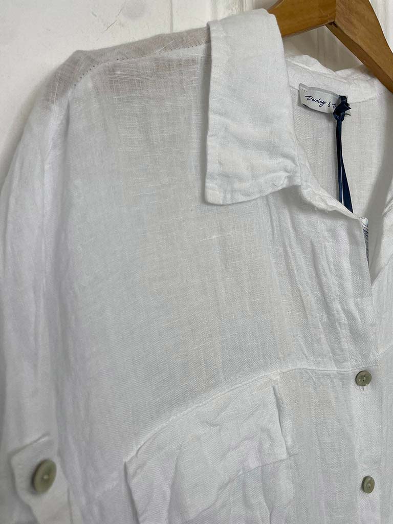 Linen Pocket Shirt Dress - White
