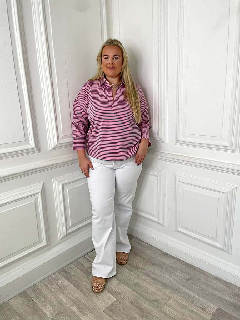 Stripe Collared Top - Pink & Jade