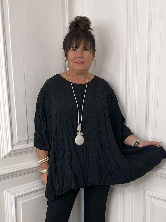 Crinkle Batwing Top - Black