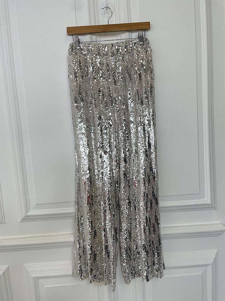 Sequin Wide Leg Trousers - Champagne