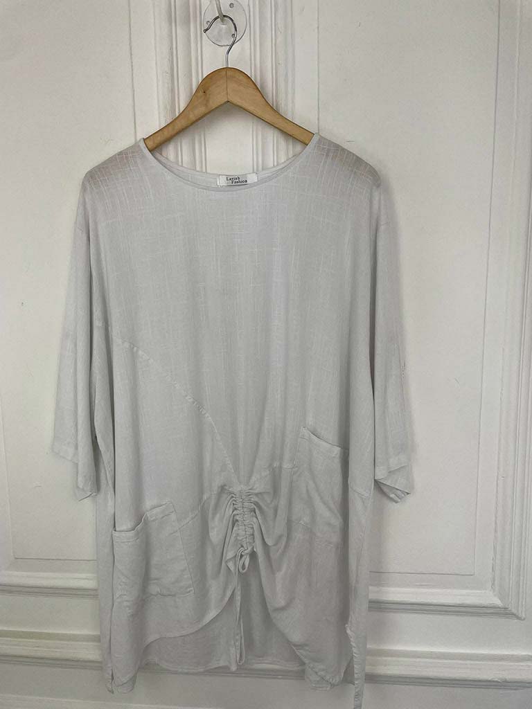 Two Pocket Drawstring Top - White