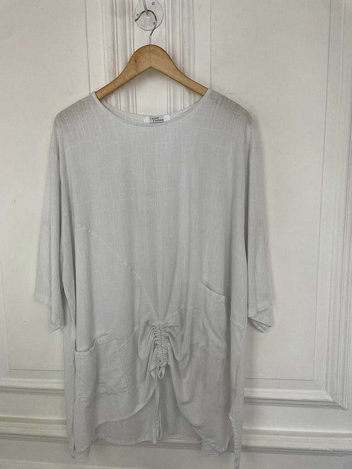 Two Pocket Drawstring Top - White