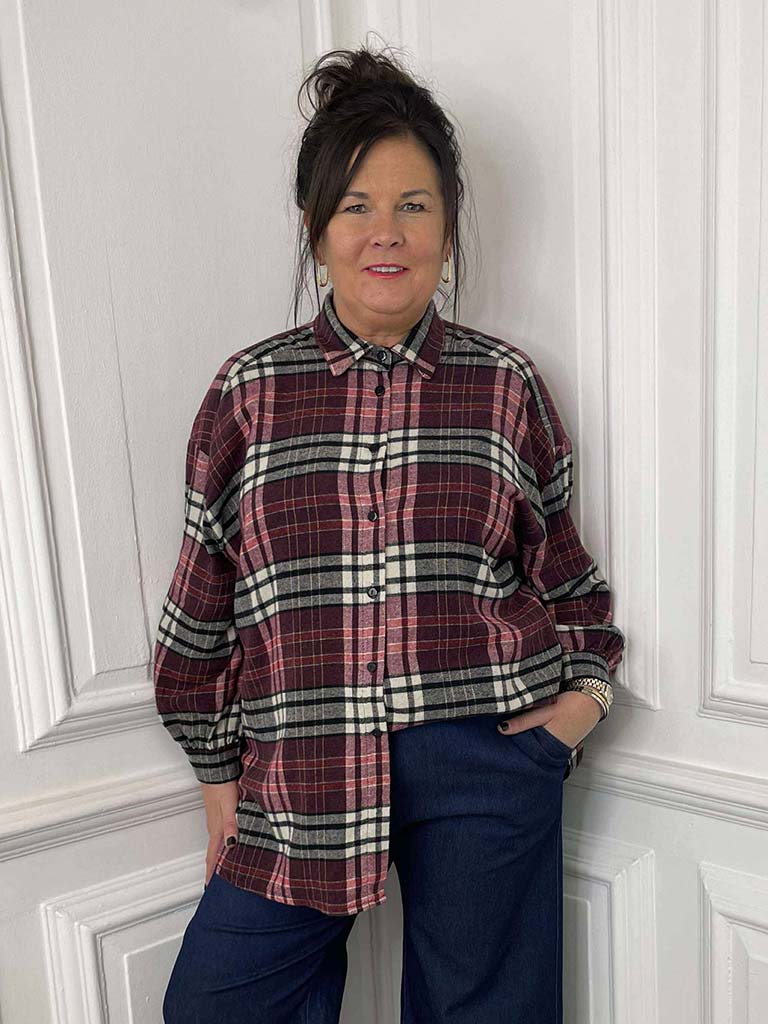 Oversized Check Shirt - Burgundy