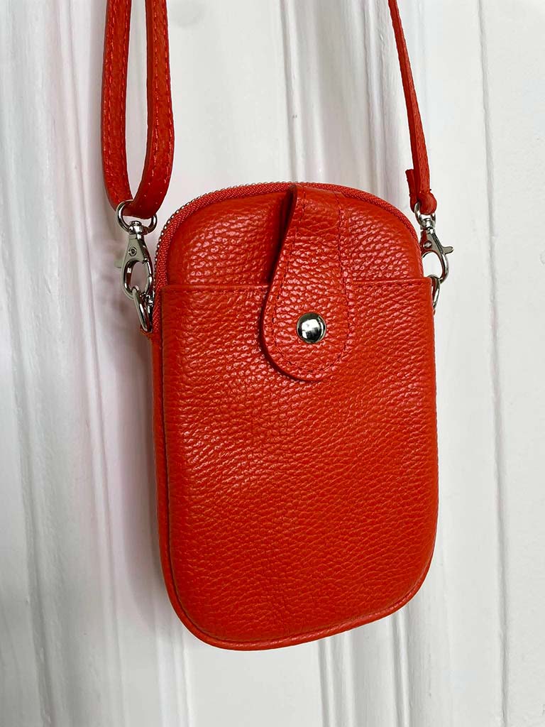 Leather Cross Body Phone Bag - Orange