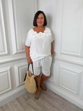 Flower Appliqué Shorts Co-ord - White