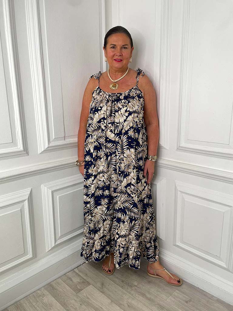 Botanic Gold Leaf Summer Dress - Navy