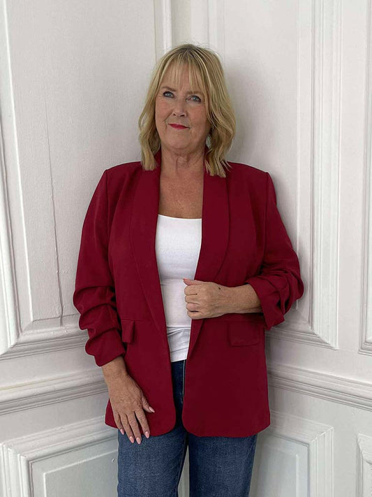 Ruched Sleeve Blazer - Merlot