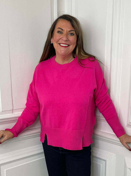 Malissa J Ribbed Edge Split Knit - Hot Pink