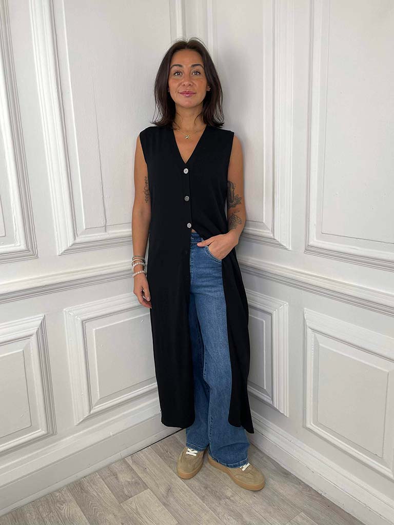 Malissa J Long Knitted Waistcoat - Black