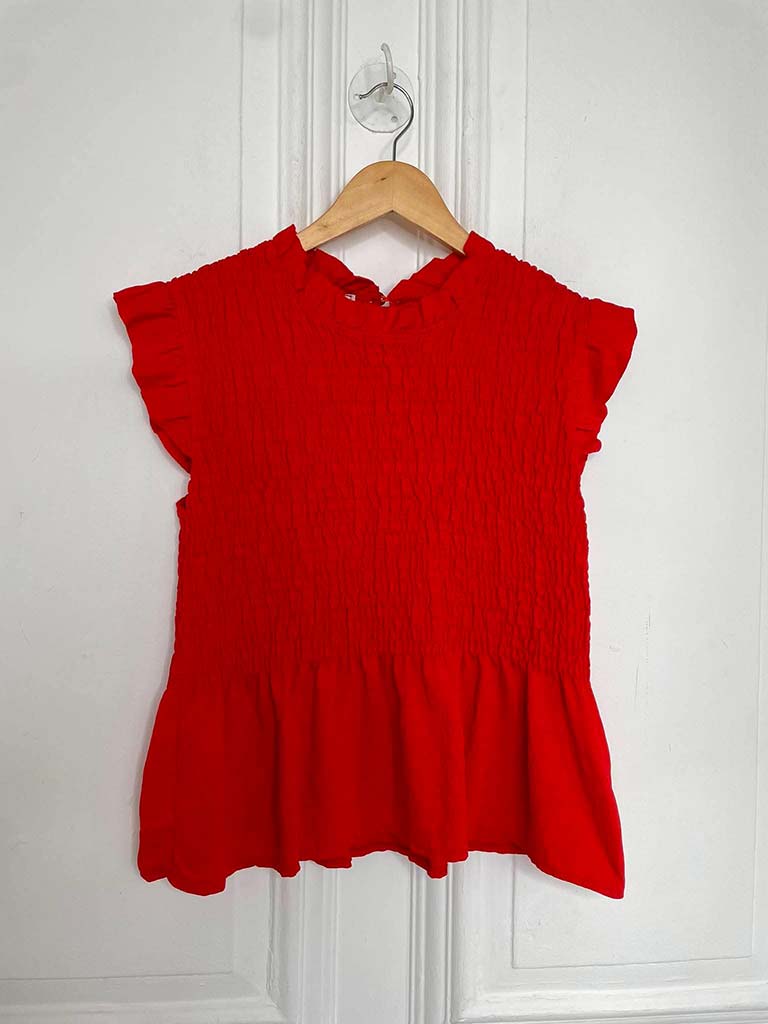 Shirred Frill Top - Red