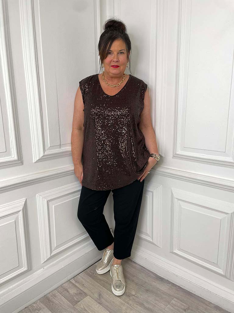 Sequin Sleeveless Top - Chocolate