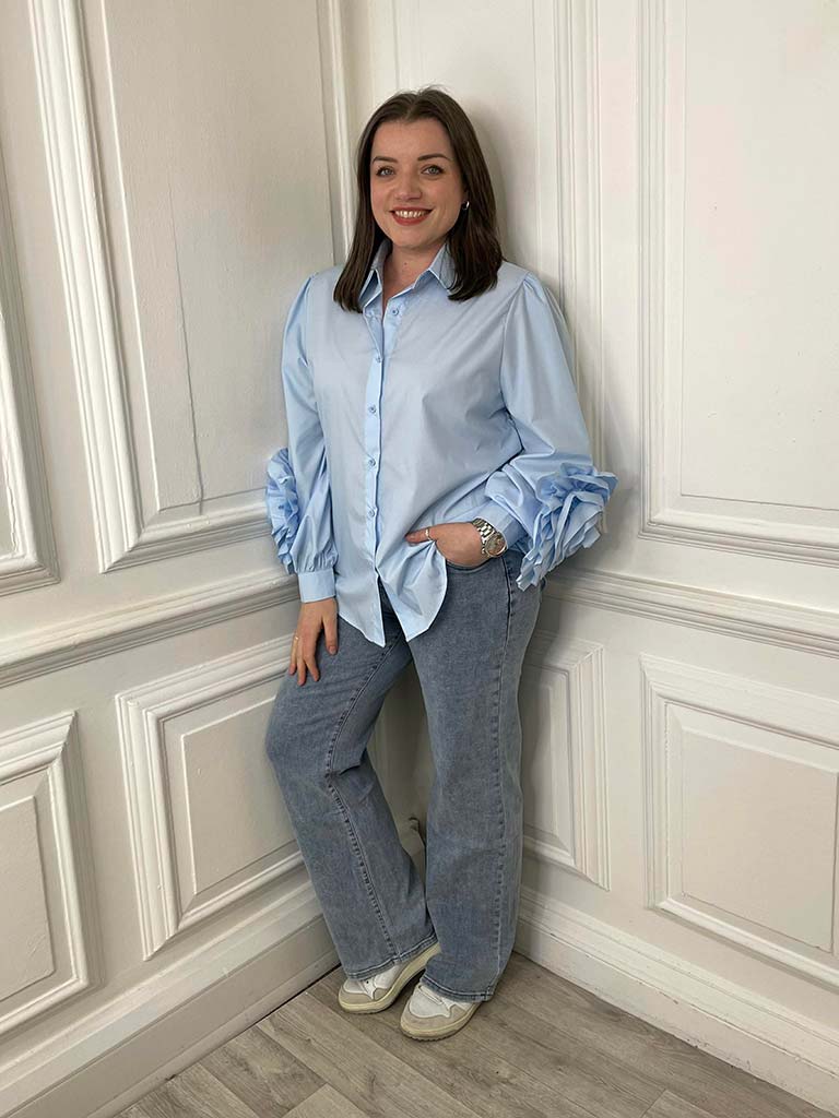 Flower Sleeve Shirt - Powder Bue