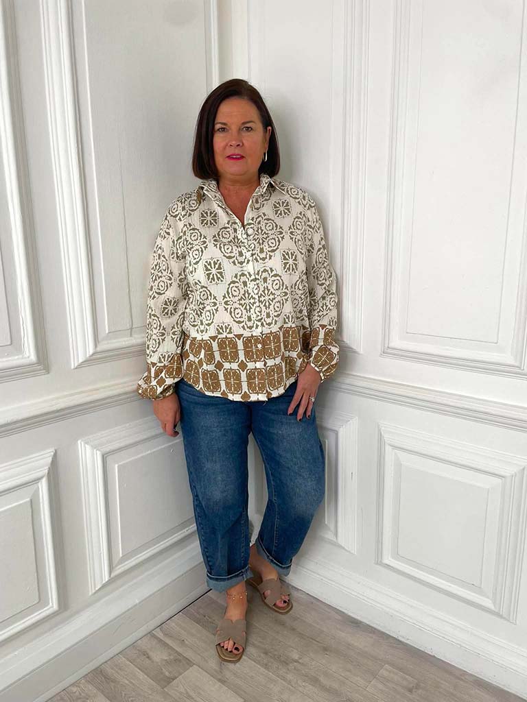 Tile Print Classic Shirt - Mocha