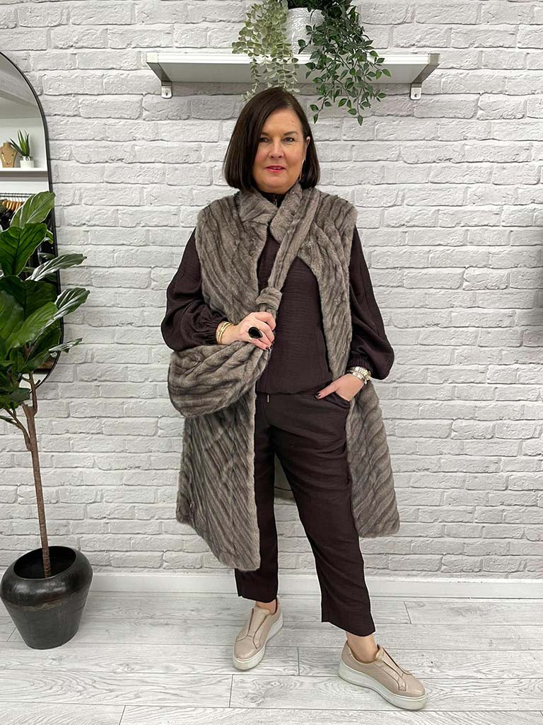 Malissa J Faux Fur Crescent Bag - Greige