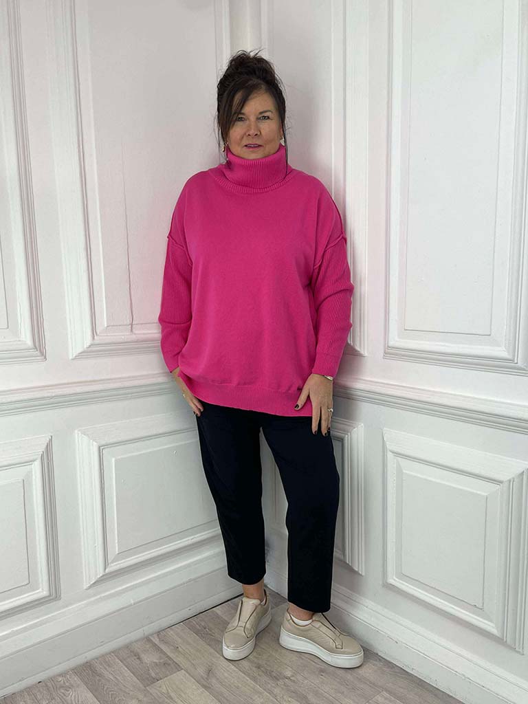 Malissa J Exposed Seam Polo Knit - Hot Pink