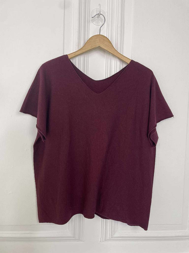 V-Neck Knit Top - Plum