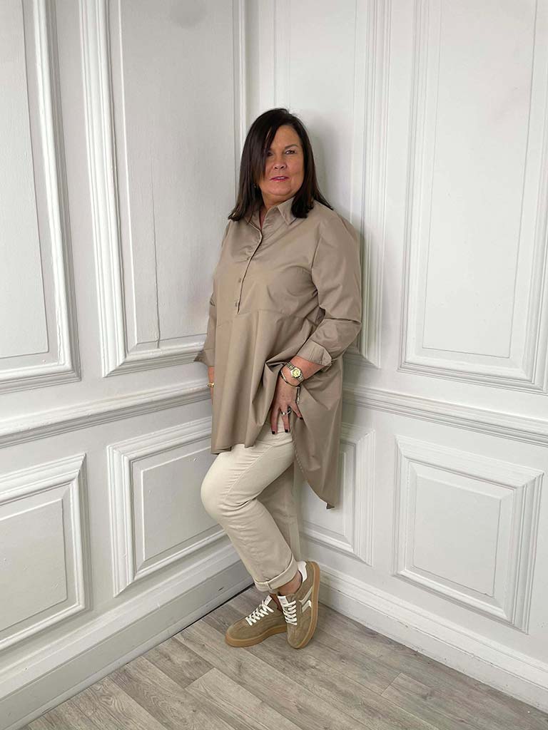 Malissa J Asymmetric A-Line Shirt - Sand