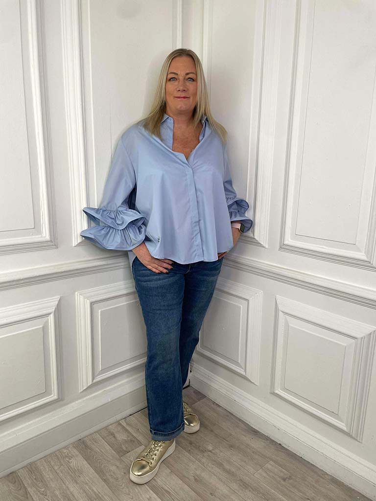Malissa J Frill Sleeve Shirt - Powder Blue