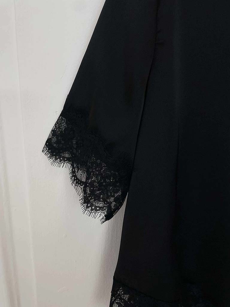 Lace Trim Asymmetric Top - Black