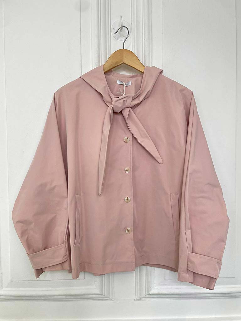 Hooded Tie Neck Jacket - Blush