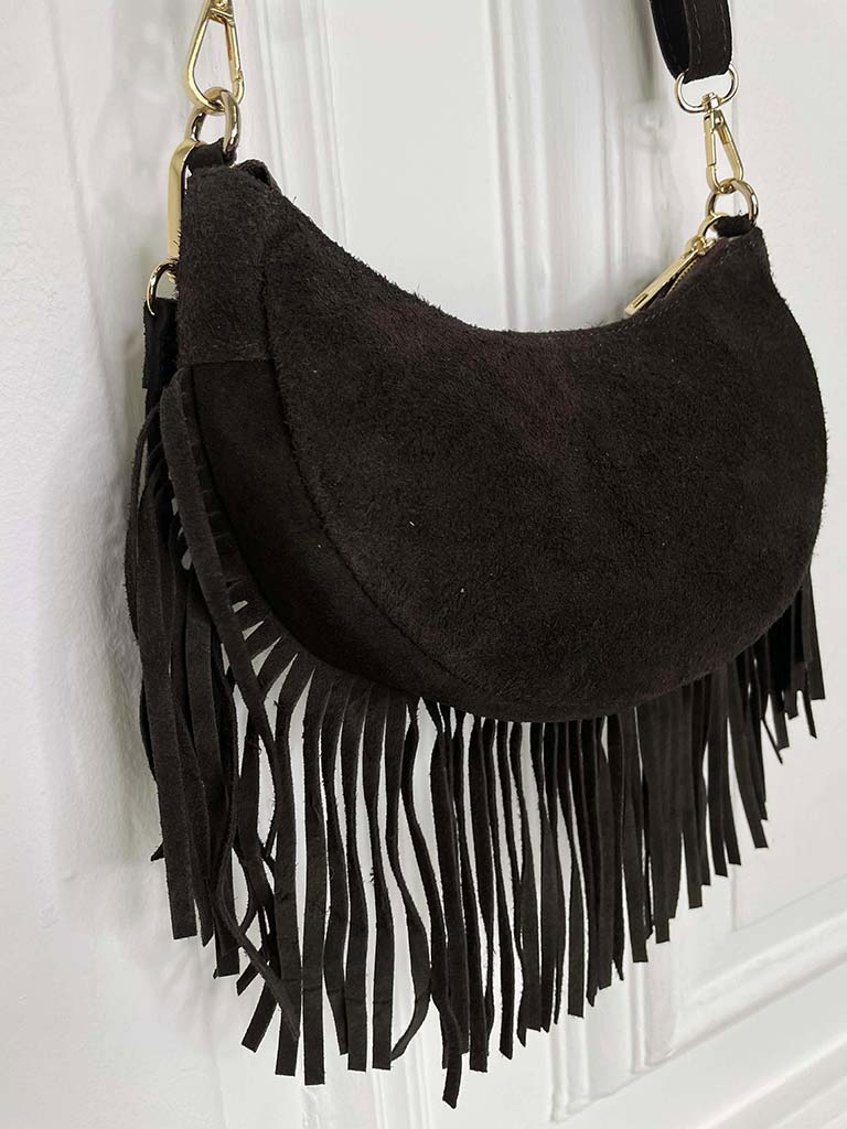 Suede Fringed Bag - Chocolate
